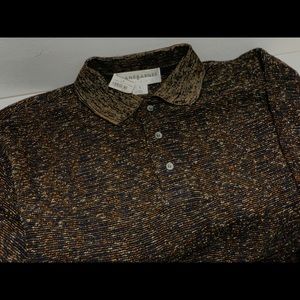 RARE Jhane Barnes L 46” Wool Blend Collar Polo Sweater NWT BROWN GOLD COOGI VTG